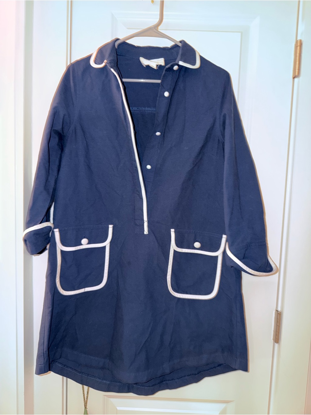 Pomander Place Navy Mini Dress with White Trim